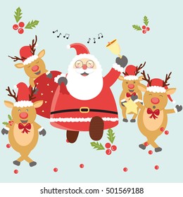 Santa claus and deer, vector illustration.