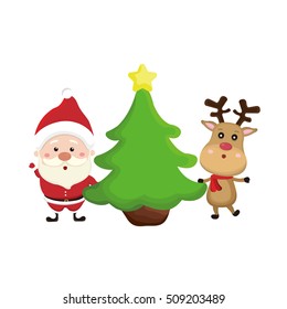 Santa claus and deer, vector illustration