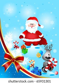 Santa Claus with deer, vector illustration