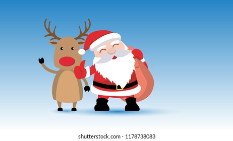 Santa Claus and deer as winter christmas illustration