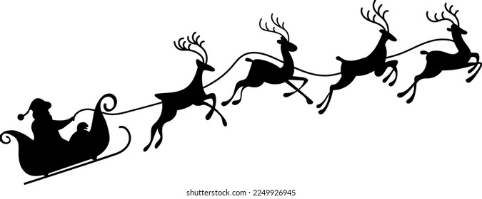 Santa claus with deers. Silhouette illustration. Isolated.