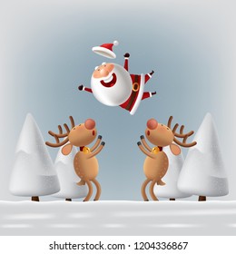 Santa Claus and deers, vector