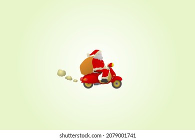 Santa Claus deliver presents and gifts by scooter bike for Christmas concept. Hand drawn vector illustration.