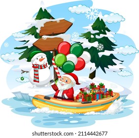 Santa Claus delivering gifts by boat illustration