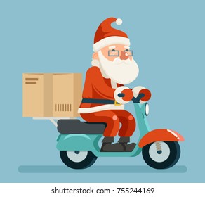 Santa Claus Delivery Courier Scooter Symbol Box Icon Concept Isolated Cartoon Flat Design Vector Illustration
