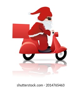 Santa Claus as a delivery man on his red scooter