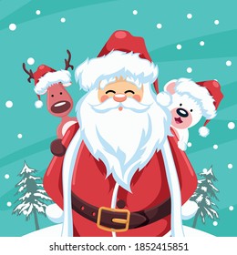 Santa claus design with reindeer and christmas bear