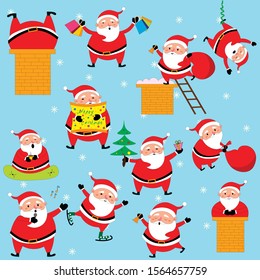 Santa Claus different expressions vector. Set of cute cartoon santas illustration.