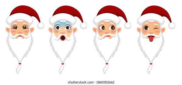 Santa Claus with different facial expressions set