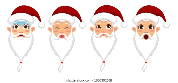 Santa Claus with different facial expressions set