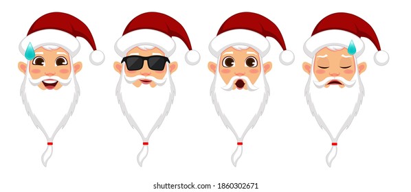 Santa Claus with different facial expressions set