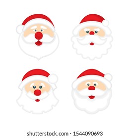 Santa Claus. Santa Claus different heads vector illustrations set. Christmas Santa Claus cartoon character icons. Part of set.