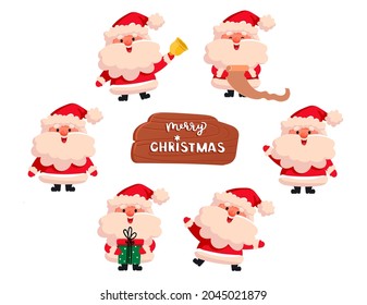 Santa Claus in different poses. Cute cartoon character. A set for New Year's design
