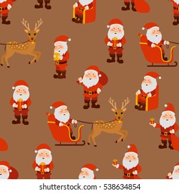 Santa Claus in different poses seamless pattern. Vector illustration.