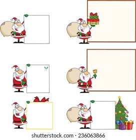 Santa Claus With Different Sign. Vector Collection Set