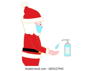 Santa Claus is disinfecting with alcohol to prevent infection with the new corona virus.