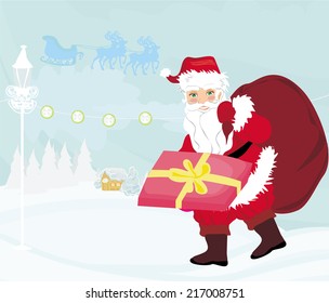 Santa Claus distributes gifts