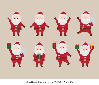 Santa Claus distributing presents in various poses