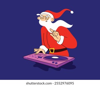 Santa Claus DJ. Vector illustration of Christmas character