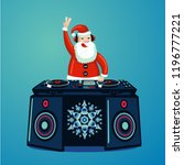 Santa Claus dj with vinyl turntable. Christmas music party poster. New Year nightclub music show