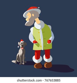 santa claus with a dog
