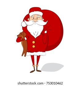Santa Claus with dog isolated on white background