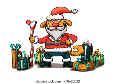Santa Claus Dog with presents and gifts in colors vector