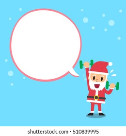 Santa claus doing dumbbell exercise with white speech bubble