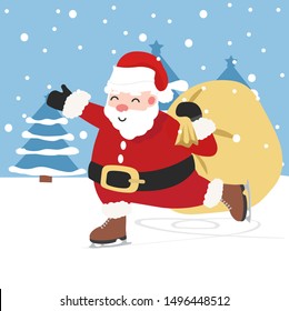 santa claus doing ice skating vector