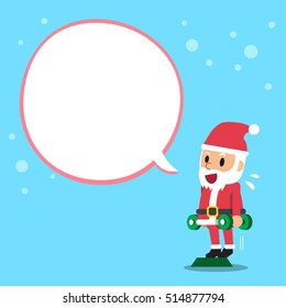 Santa claus doing standing dumbbell calf raise exercise with white speech bubble