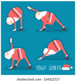 Santa claus doing yoga isolated illustration.Vector christmas yoga card for design