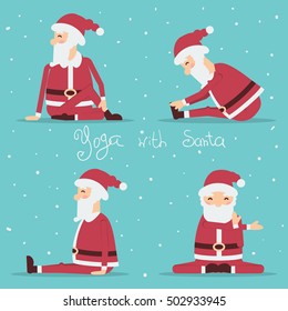 Santa Claus doing yoga. Vector holiday set of illustration isolated for design