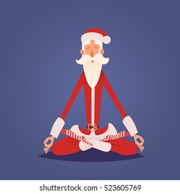 Santa Claus Doing Yoga. Vector Xmas Illustration. In lotus position.