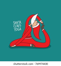 Santa Claus Doing Yoga. Vector Christmas Illustration. 