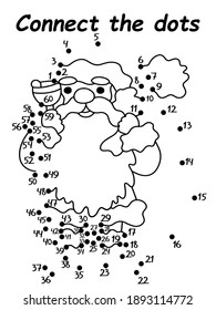 Santa Claus dot-to-dot game for kids stock vector illustration. Winter educational number game for preschool and school children. Connect all dots from 1 to 2, from 2 to 3 and so on. One of a series