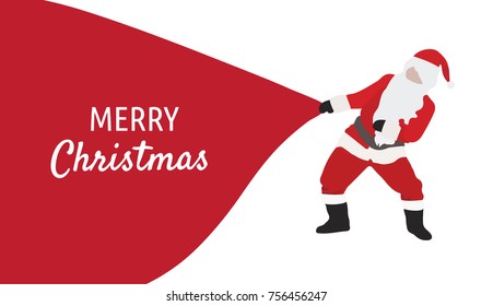 Santa Claus dragging red bag.