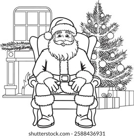 santa claus drawing line art black and white stock photos illustration