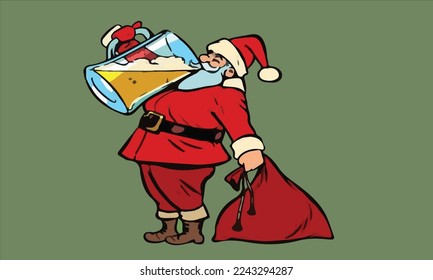 Santa claus drinking beer christmas and new year vector image