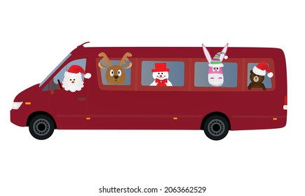 Santa Claus drive bus. vector