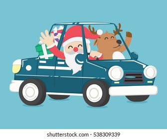 santa claus drive a car full of christmas gift