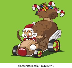 Santa claus drive a car reindeer style