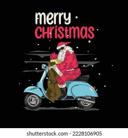 Santa claus drives a car to deliver christmas presents vector design