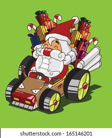 Santa Claus drives a car reindeer style