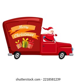 Santa Claus drives an old retro car, truck