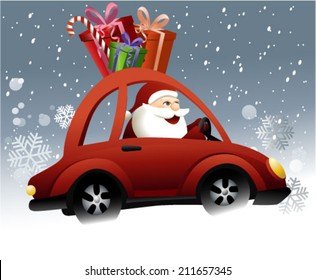 Santa Claus driving a car