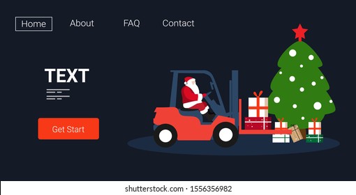 santa claus driving forklift truck loading colorful gift present boxes delivery and shipping concept merry christmas happy new year winter holidays celebration horizontal sketch copy space vector