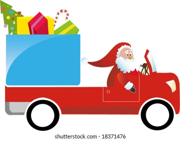 Santa Claus  driving a gift truck