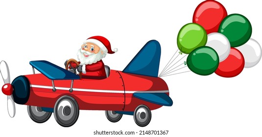 Santa Claus driving red plane cartoon illustration