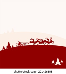  Santa Claus Driving in a Sledge. Christmas vector background.