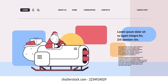 santa claus driving sleigh car with gifts merry christmas happy new year winter holidays celebration concept